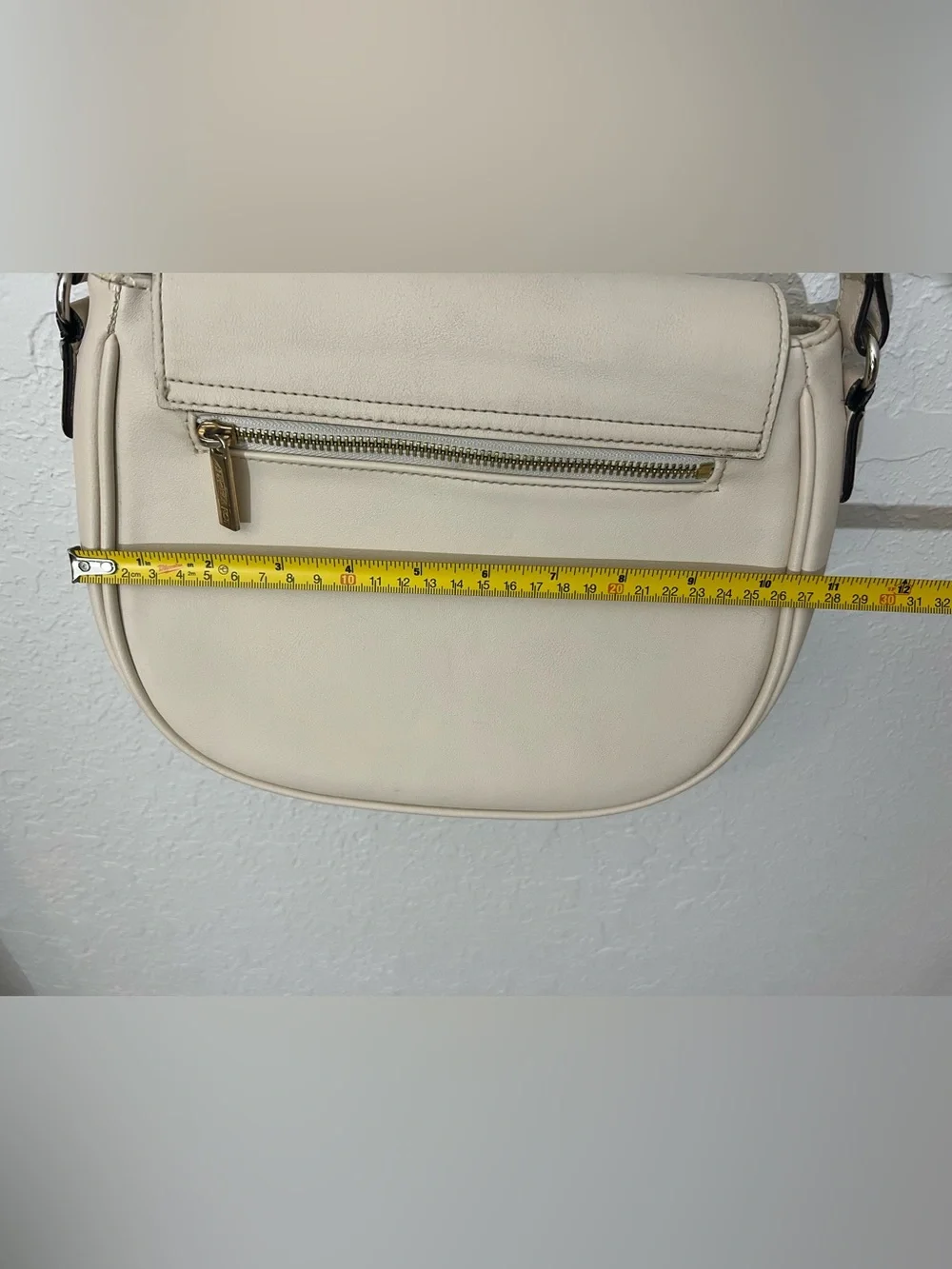 Angela Roi Ivory Vegan Leather Saddle Crossbody Bag Adjustable Strap